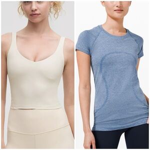 Lululemon bundle of 2, ivory align tank top and a blue swiftly short sleeve